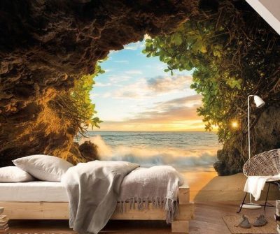 Tapet dormitor 3D Peșteră și Marea 3D (1)