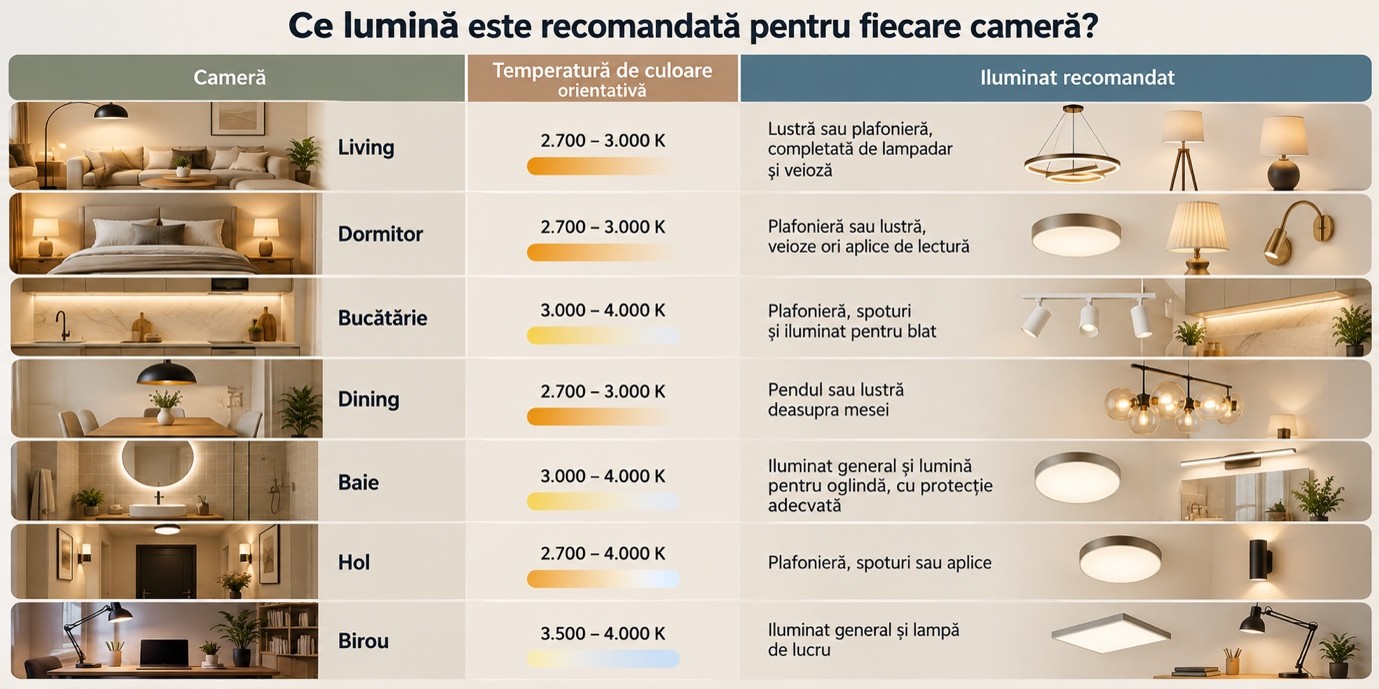 Ce lumina este recomandata pentru fiecare camera