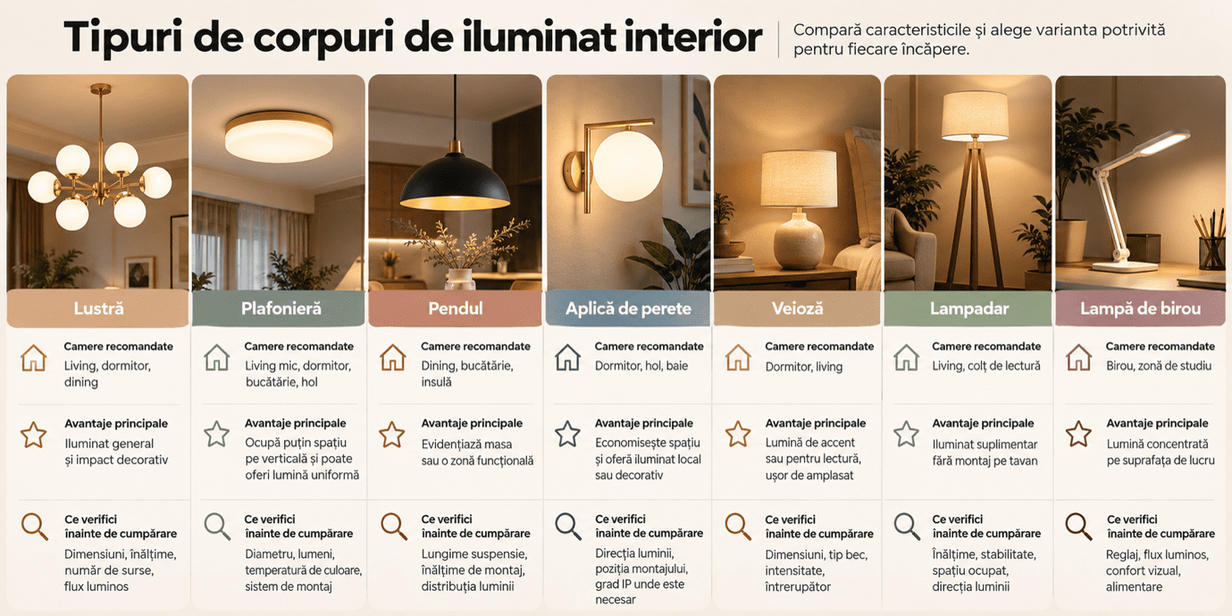 Tipuri de corpuri de iluminat interior